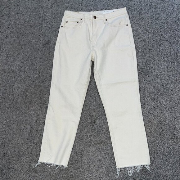 RAG & BONE WREN High-Rise Slim Straight Raw Hem Cropped Denim Jeans in Ecru - 31 - Picture 1 of 13